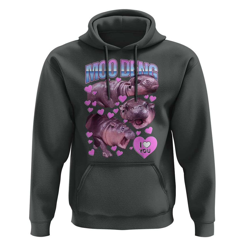 Baby Hippo Moo Deng Hoodie I Love Moo-Deng I Heart You Cute Pygmy Hippopotamus TS02 Dark Heather Print Your Wear