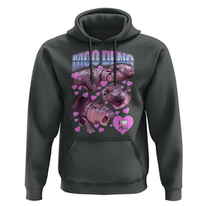 Baby Hippo Moo Deng Hoodie I Love Moo-Deng I Heart You Cute Pygmy Hippopotamus TS02 Dark Heather Print Your Wear