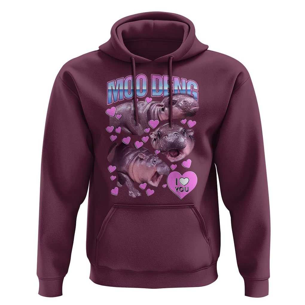 Baby Hippo Moo Deng Hoodie I Love Moo-Deng I Heart You Cute Pygmy Hippopotamus TS02 Maroon Print Your Wear
