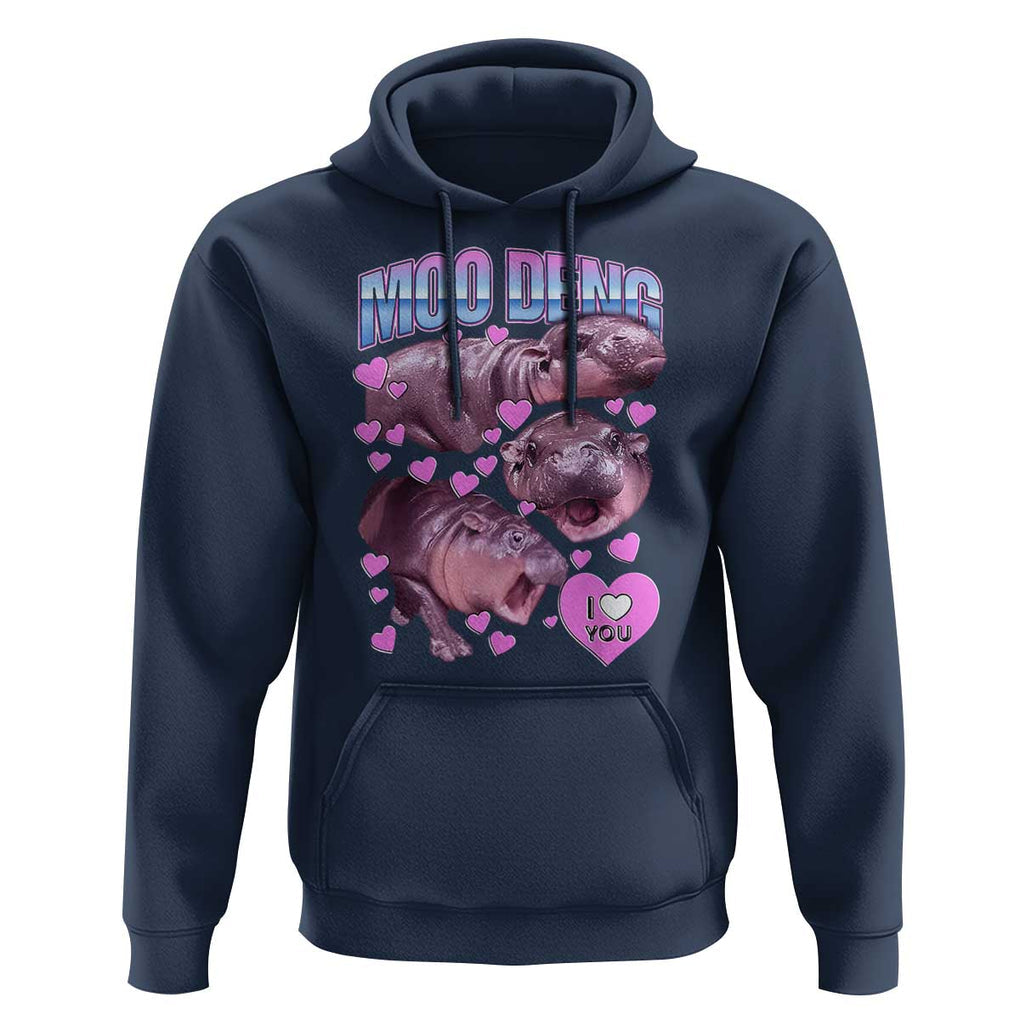 Baby Hippo Moo Deng Hoodie I Love Moo-Deng I Heart You Cute Pygmy Hippopotamus TS02 Navy Print Your Wear