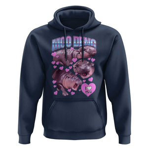 Baby Hippo Moo Deng Hoodie I Love Moo-Deng I Heart You Cute Pygmy Hippopotamus TS02 Navy Print Your Wear