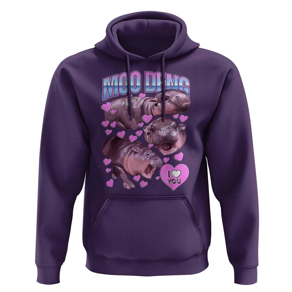 Baby Hippo Moo Deng Hoodie I Love Moo-Deng I Heart You Cute Pygmy Hippopotamus TS02 Purple Print Your Wear