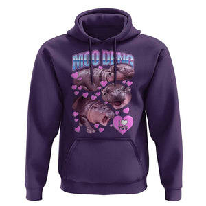 Baby Hippo Moo Deng Hoodie I Love Moo-Deng I Heart You Cute Pygmy Hippopotamus TS02 Purple Print Your Wear