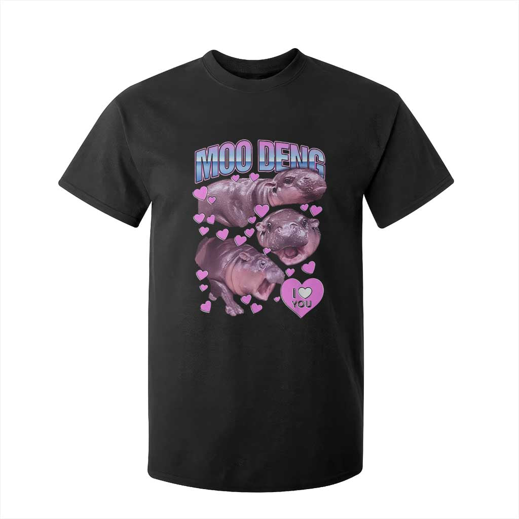 Baby Hippo Moo Deng T Shirt For Kid I Love Moo-Deng I Heart You Cute Pygmy Hippopotamus TS02 Black Print Your Wear