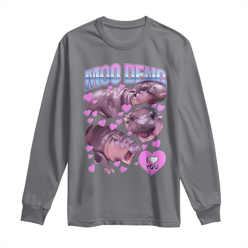 Baby Hippo Moo Deng Long Sleeve Shirt I Love Moo-Deng I Heart You Cute Pygmy Hippopotamus TS02 Charcoal Print Your Wear