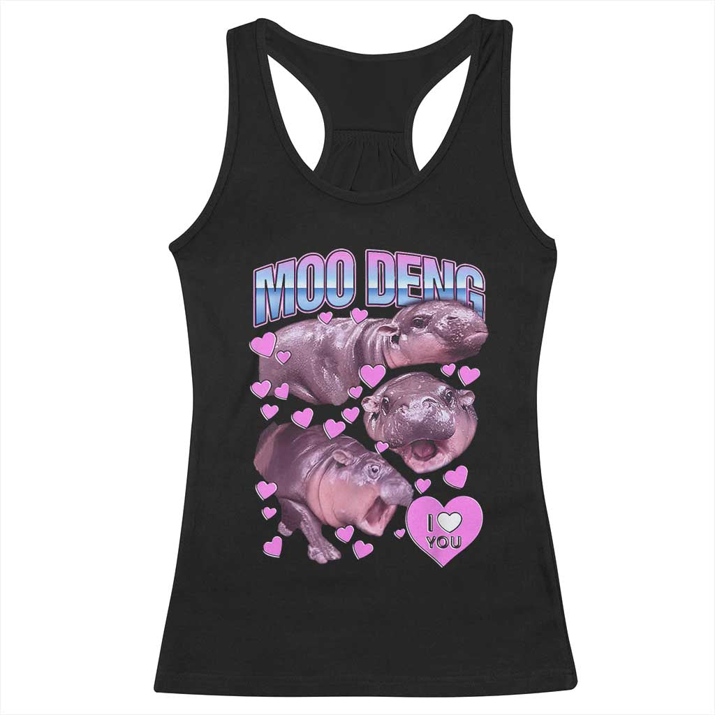 Baby Hippo Moo Deng Racerback Tank Top I Love Moo-Deng I Heart You Cute Pygmy Hippopotamus TS02 Black Print Your Wear