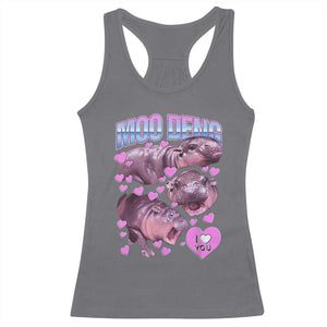 Baby Hippo Moo Deng Racerback Tank Top I Love Moo-Deng I Heart You Cute Pygmy Hippopotamus TS02 Charcoal Print Your Wear