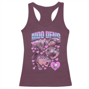 Baby Hippo Moo Deng Racerback Tank Top I Love Moo-Deng I Heart You Cute Pygmy Hippopotamus TS02 Maroon Print Your Wear