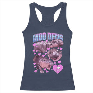Baby Hippo Moo Deng Racerback Tank Top I Love Moo-Deng I Heart You Cute Pygmy Hippopotamus TS02 Navy Print Your Wear