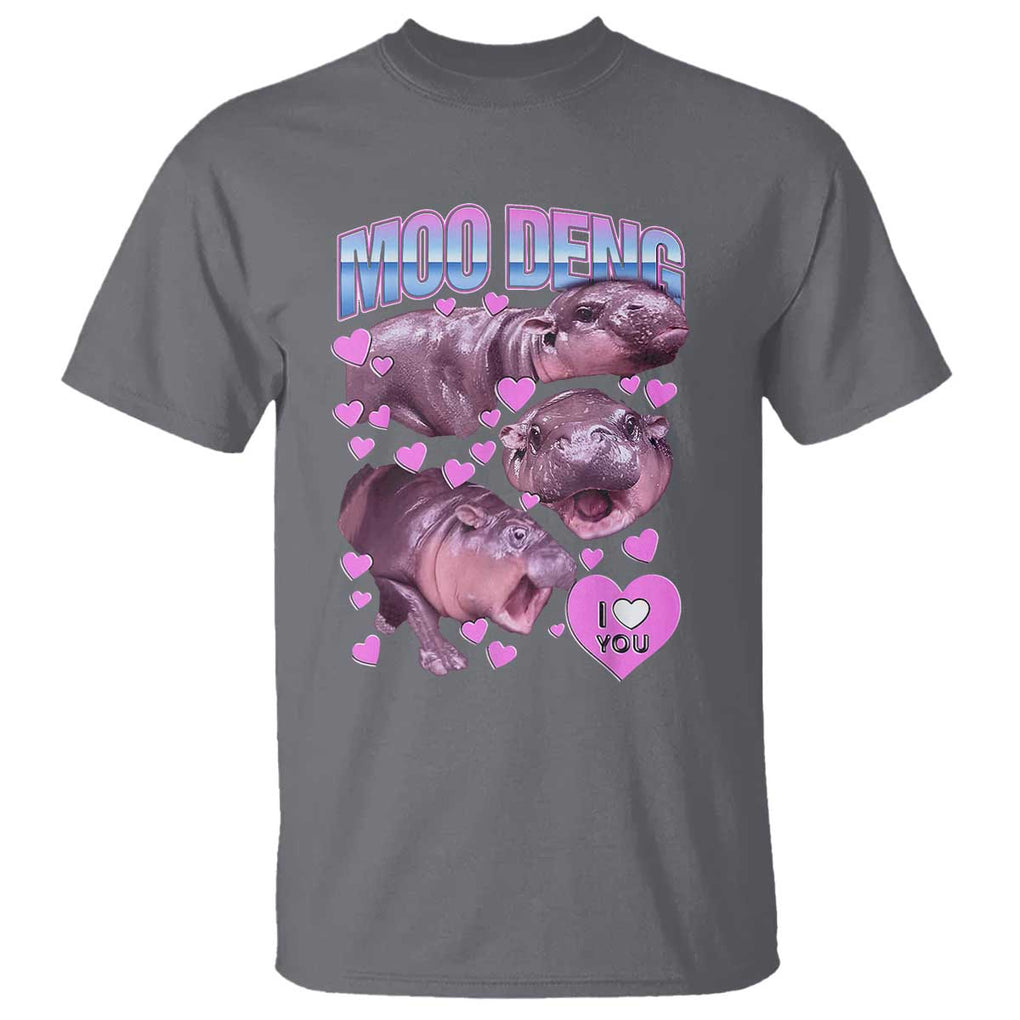Baby Hippo Moo Deng T Shirt I Love Moo-Deng I Heart You Cute Pygmy Hippopotamus TS02 Charcoal Print Your Wear