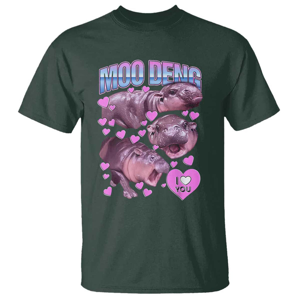 Baby Hippo Moo Deng T Shirt I Love Moo-Deng I Heart You Cute Pygmy Hippopotamus TS02 Dark Forest Green Print Your Wear