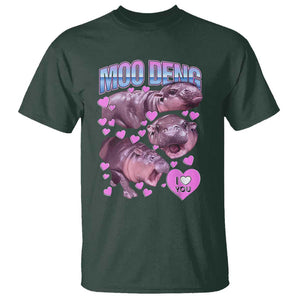 Baby Hippo Moo Deng T Shirt I Love Moo-Deng I Heart You Cute Pygmy Hippopotamus TS02 Dark Forest Green Print Your Wear