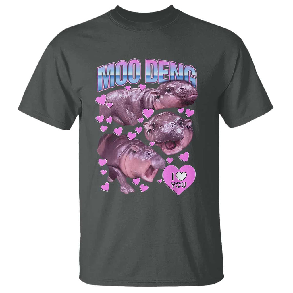 Baby Hippo Moo Deng T Shirt I Love Moo-Deng I Heart You Cute Pygmy Hippopotamus TS02 Dark Heather Print Your Wear
