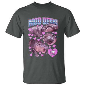 Baby Hippo Moo Deng T Shirt I Love Moo-Deng I Heart You Cute Pygmy Hippopotamus TS02 Dark Heather Print Your Wear