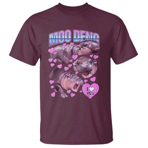 Baby Hippo Moo Deng T Shirt I Love Moo-Deng I Heart You Cute Pygmy Hippopotamus TS02 Maroon Print Your Wear