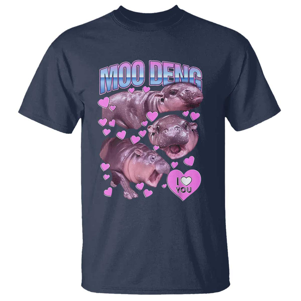Baby Hippo Moo Deng T Shirt I Love Moo-Deng I Heart You Cute Pygmy Hippopotamus TS02 Navy Print Your Wear