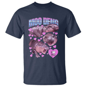 Baby Hippo Moo Deng T Shirt I Love Moo-Deng I Heart You Cute Pygmy Hippopotamus TS02 Navy Print Your Wear