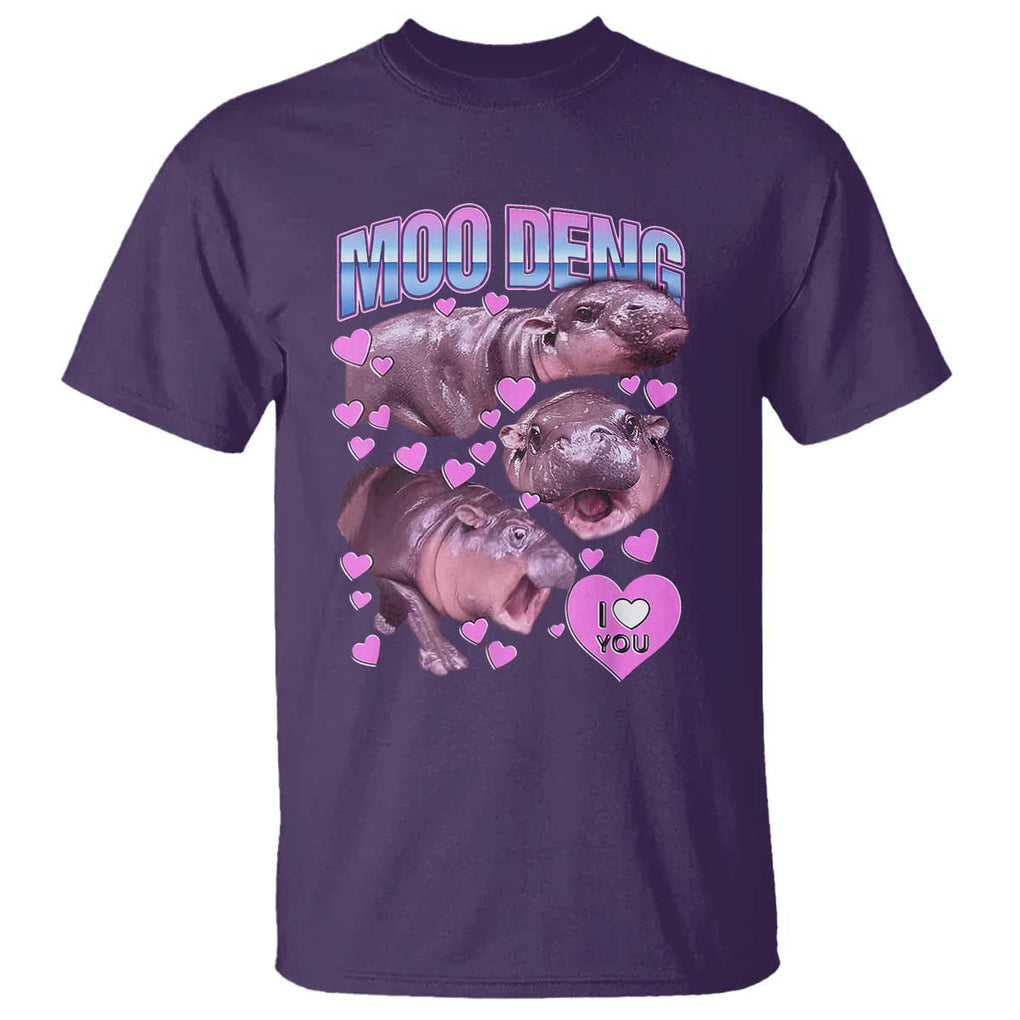 Baby Hippo Moo Deng T Shirt I Love Moo-Deng I Heart You Cute Pygmy Hippopotamus TS02 Purple Print Your Wear