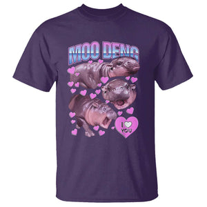 Baby Hippo Moo Deng T Shirt I Love Moo-Deng I Heart You Cute Pygmy Hippopotamus TS02 Purple Print Your Wear