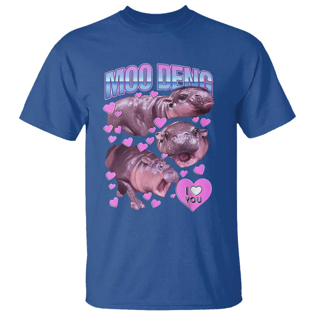 Baby Hippo Moo Deng T Shirt I Love Moo-Deng I Heart You Cute Pygmy Hippopotamus TS02 Royal Blue Print Your Wear