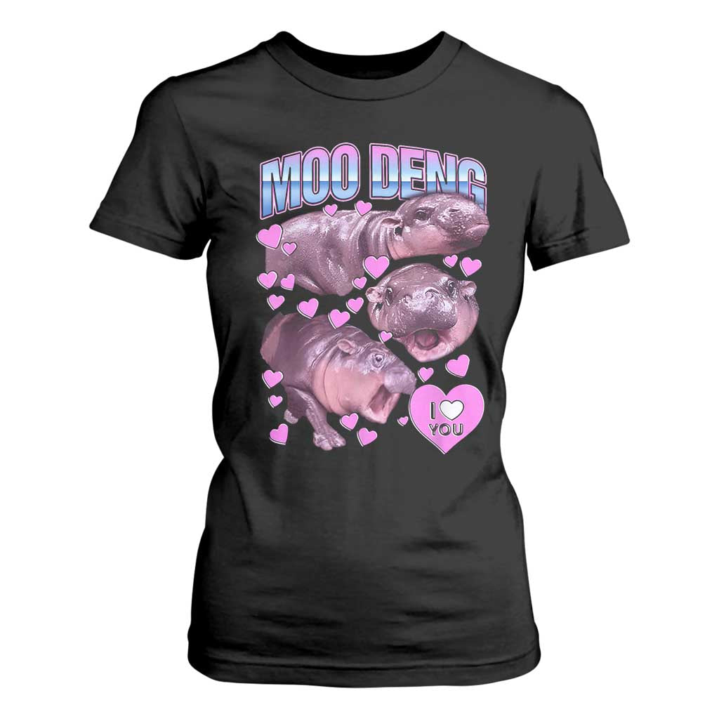 Baby Hippo Moo Deng T Shirt For Women I Love Moo-Deng I Heart You Cute Pygmy Hippopotamus TS02 Black Print Your Wear