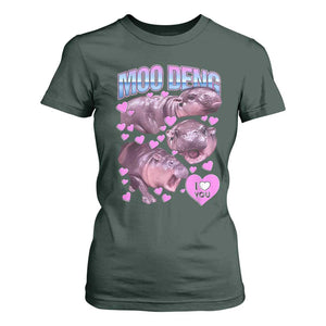 Baby Hippo Moo Deng T Shirt For Women I Love Moo-Deng I Heart You Cute Pygmy Hippopotamus TS02 Dark Forest Green Print Your Wear