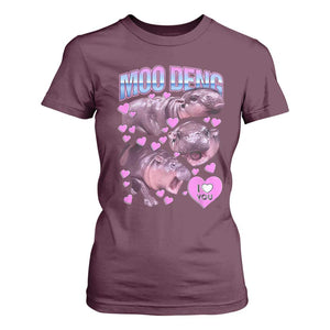 Baby Hippo Moo Deng T Shirt For Women I Love Moo-Deng I Heart You Cute Pygmy Hippopotamus TS02 Maroon Print Your Wear