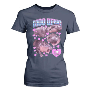 Baby Hippo Moo Deng T Shirt For Women I Love Moo-Deng I Heart You Cute Pygmy Hippopotamus TS02 Navy Print Your Wear