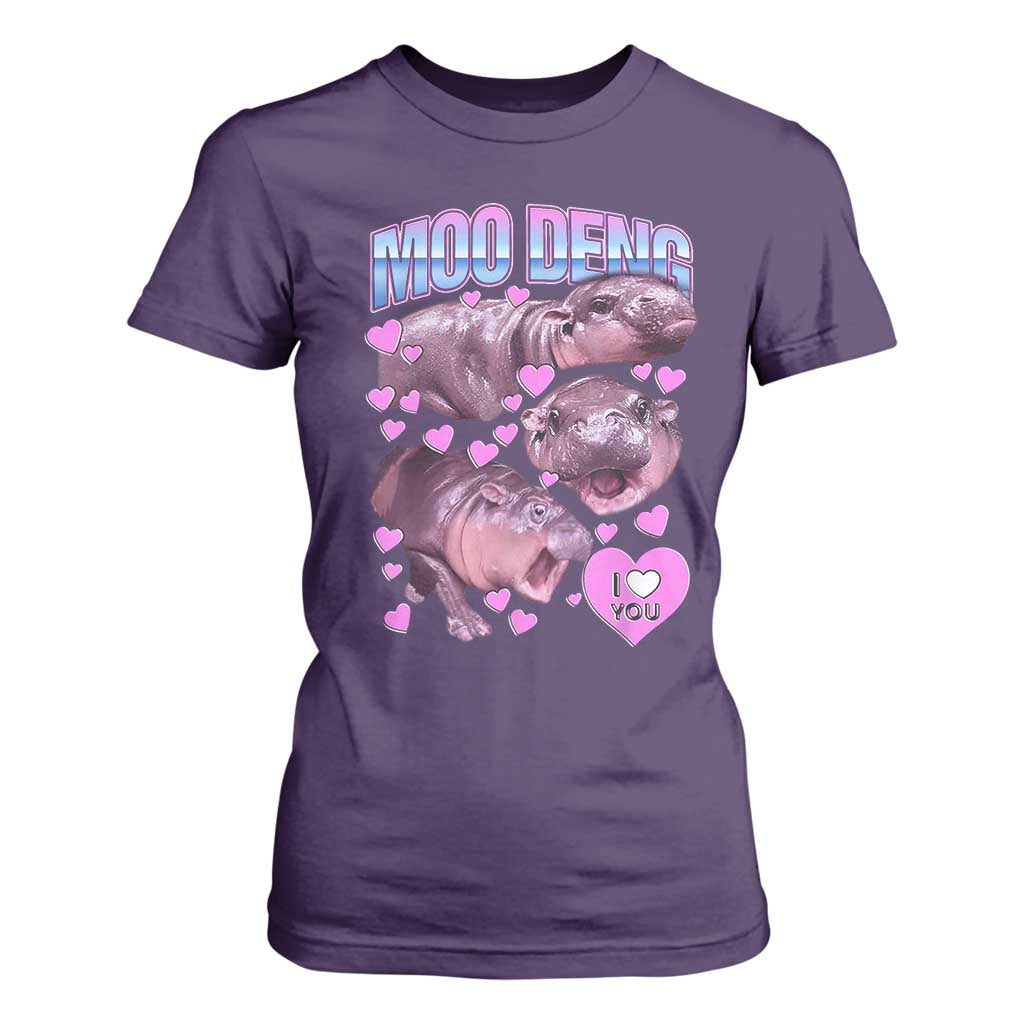 Baby Hippo Moo Deng T Shirt For Women I Love Moo-Deng I Heart You Cute Pygmy Hippopotamus TS02 Purple Print Your Wear