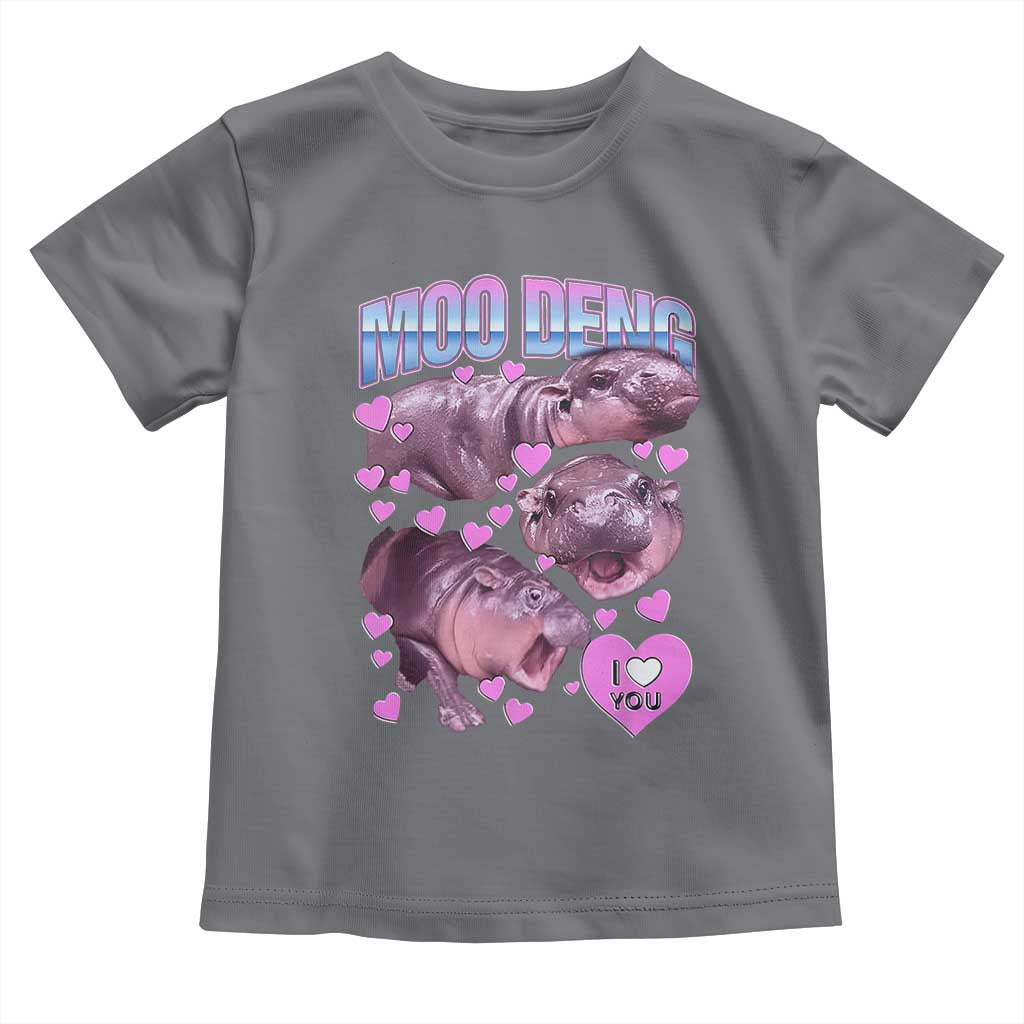 Baby Hippo Moo Deng Toddler T Shirt I Love Moo-Deng I Heart You Cute Pygmy Hippopotamus TS02 Charcoal Print Your Wear