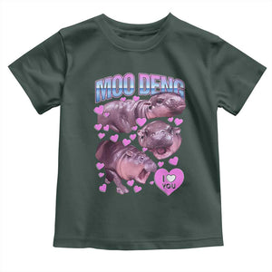 Baby Hippo Moo Deng Toddler T Shirt I Love Moo-Deng I Heart You Cute Pygmy Hippopotamus TS02 Dark Forest Green Print Your Wear