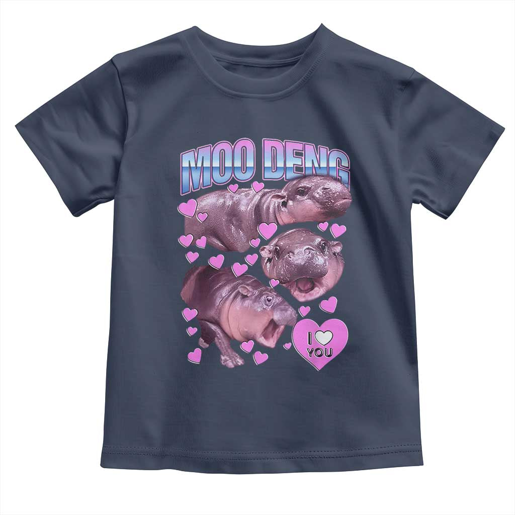 Baby Hippo Moo Deng Toddler T Shirt I Love Moo-Deng I Heart You Cute Pygmy Hippopotamus TS02 Navy Print Your Wear