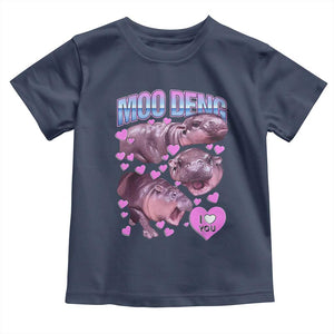 Baby Hippo Moo Deng Toddler T Shirt I Love Moo-Deng I Heart You Cute Pygmy Hippopotamus TS02 Navy Print Your Wear