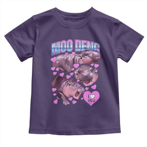 Baby Hippo Moo Deng Toddler T Shirt I Love Moo-Deng I Heart You Cute Pygmy Hippopotamus TS02 Purple Print Your Wear