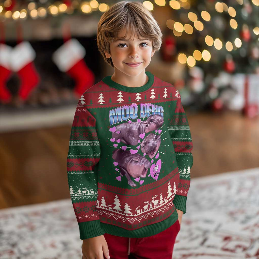 Baby Hippo Moo Deng Ugly Christmas Sweater I Love Moo-Deng I Heart You Cute Pygmy Hippopotamus TS02 Christmas Print Your Wear