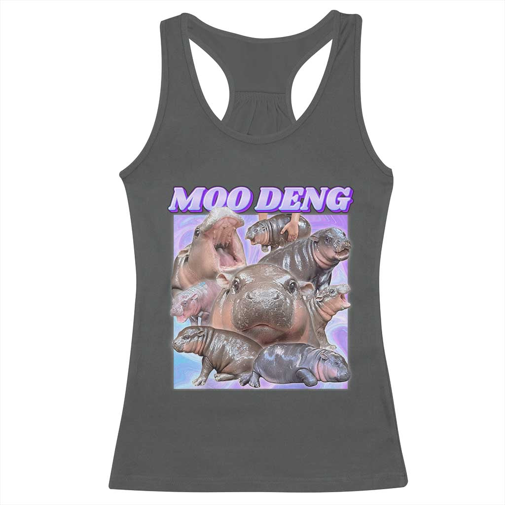 Baby Hippo Moo Deng Racerback Tank Top The Famous Cute Pygmy Hippopotamus TS02 Dark Heather Print Your Wear