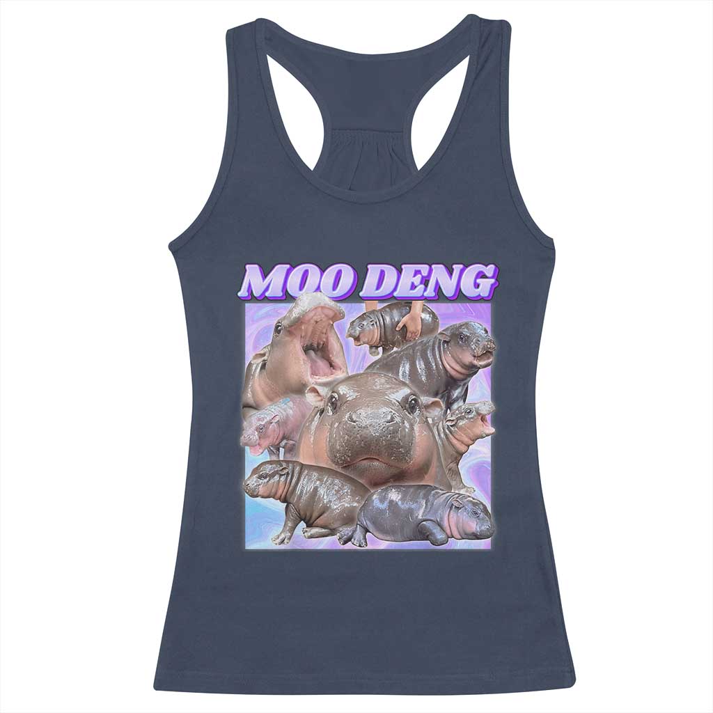 Baby Hippo Moo Deng Racerback Tank Top The Famous Cute Pygmy Hippopotamus TS02 Navy Print Your Wear