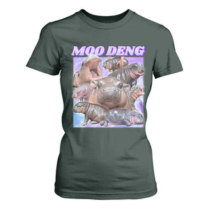 Baby Hippo Moo Deng T Shirt For Women The Famous Cute Pygmy Hippopotamus TS02 Dark Forest Green Print Your Wear