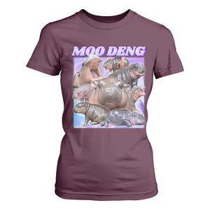 Baby Hippo Moo Deng T Shirt For Women The Famous Cute Pygmy Hippopotamus TS02 Maroon Print Your Wear