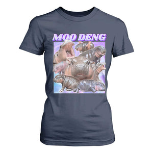 Baby Hippo Moo Deng T Shirt For Women The Famous Cute Pygmy Hippopotamus TS02 Navy Print Your Wear