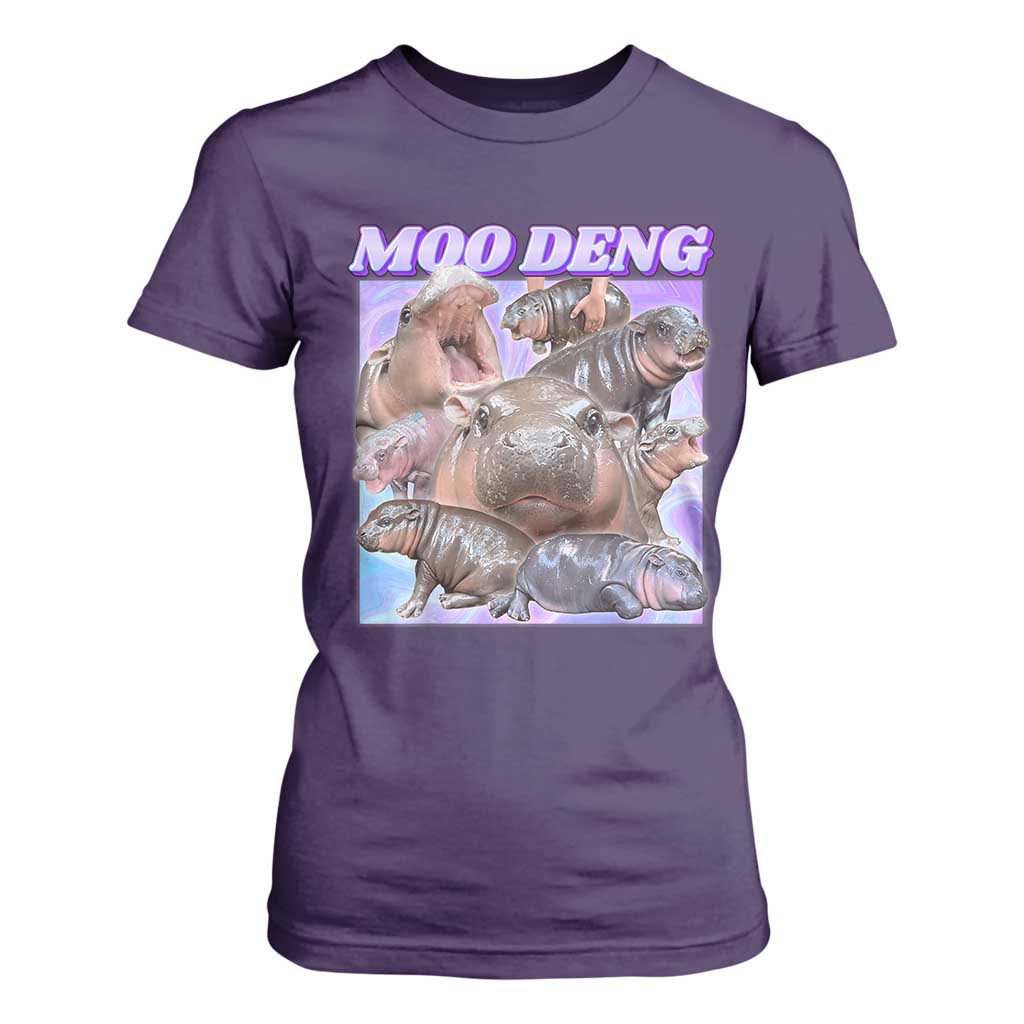 Baby Hippo Moo Deng T Shirt For Women The Famous Cute Pygmy Hippopotamus TS02 Purple Print Your Wear