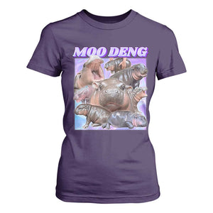Baby Hippo Moo Deng T Shirt For Women The Famous Cute Pygmy Hippopotamus TS02 Purple Print Your Wear