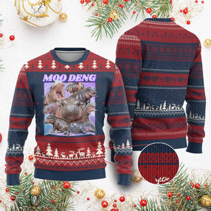Baby Hippo Moo Deng Ugly Christmas Sweater The Famous Cute Pygmy Hippopotamus TS02 Burgundy Print Your Wear