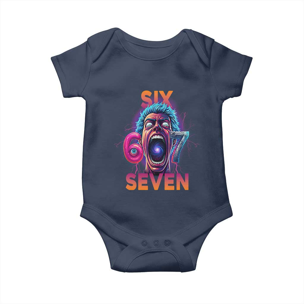 Mason 67 Chaos Edition Baby Onesie Psychedelic Screaming Six Seven Meme TS02 Navy Print Your Wear