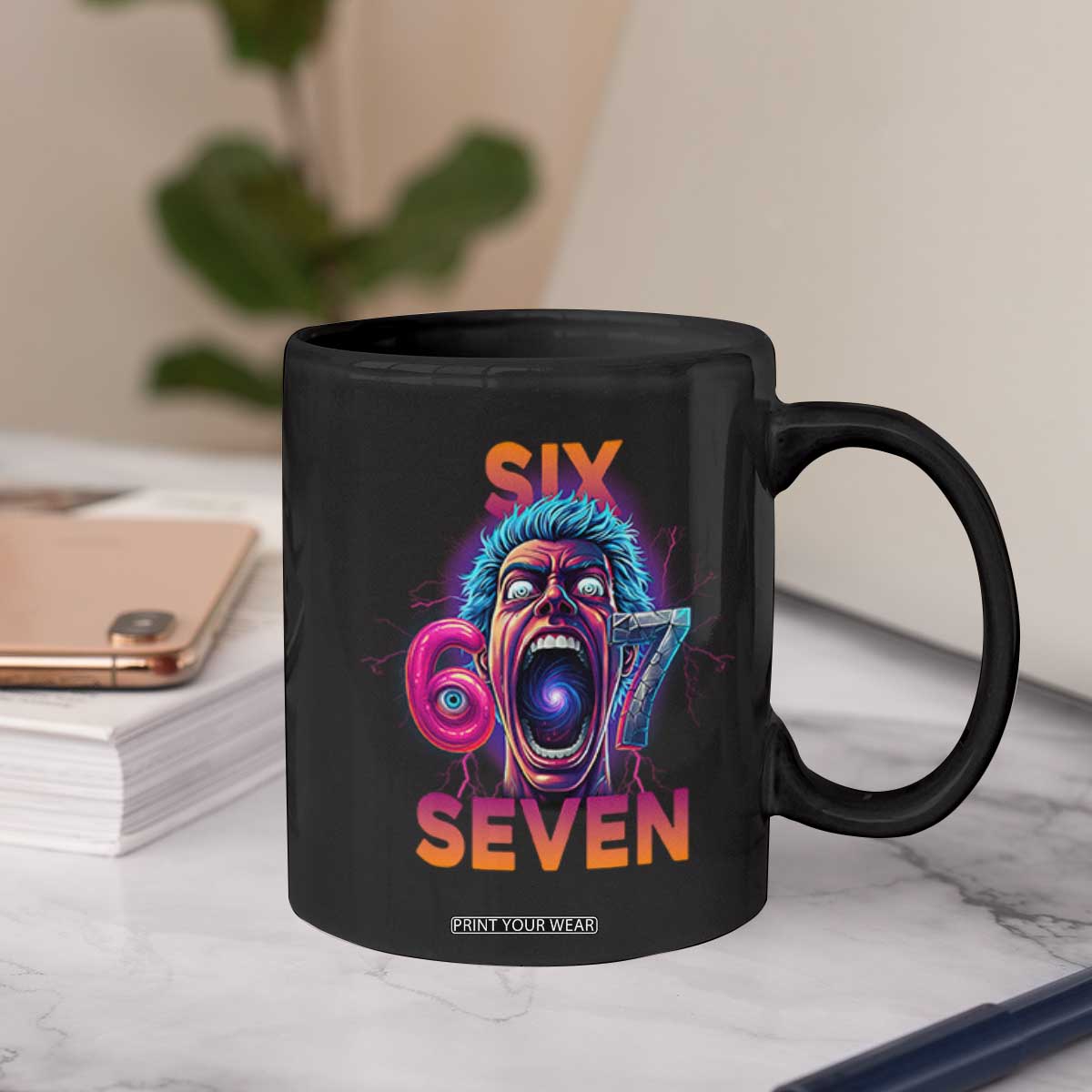 Mason 67 Chaos Edition Coffee Mug Psychedelic Screaming Six Seven Meme TS02 Print Your Wear