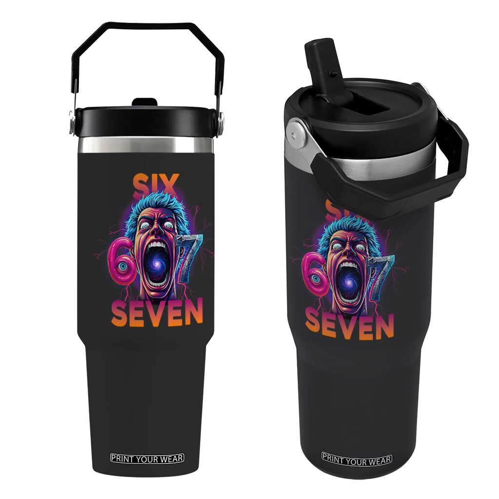 Mason 67 Chaos Edition Flip Straw Tumbler Psychedelic Screaming Six Seven Meme TS02 One Size: 30 oz Black Print Your Wear