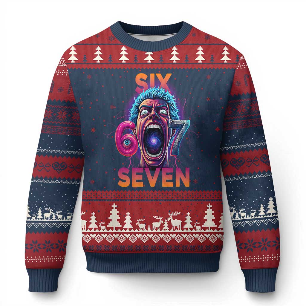 Mason 67 Chaos Edition Ugly Christmas Sweater Psychedelic Screaming Six Seven Meme TS02 Navy Red Print Your Wear