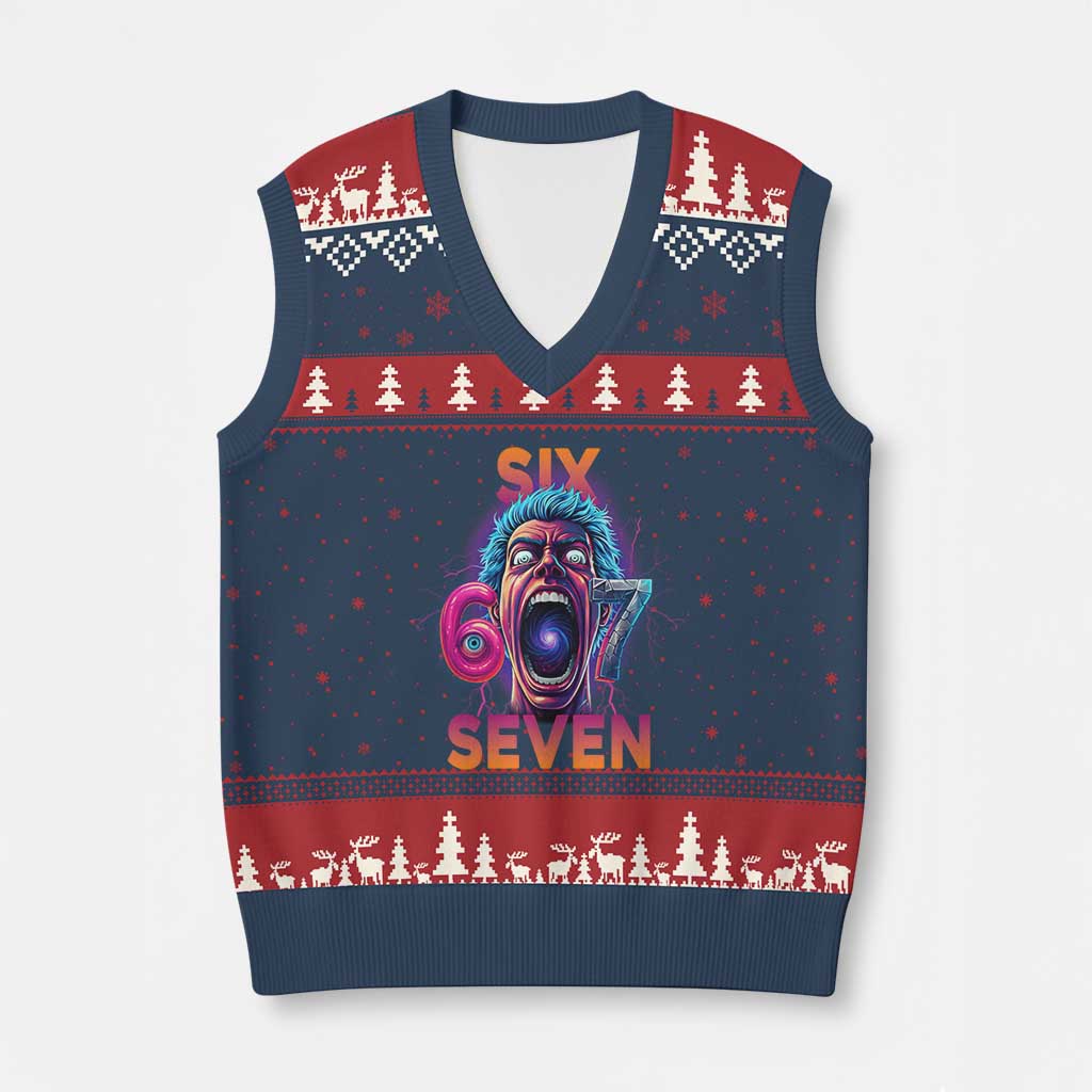 Mason 67 Chaos Edition V-Neck Knit Sweater Vest Psychedelic Screaming Six Seven Meme TS02 Navy Red Print Your Wear