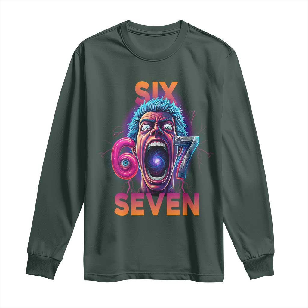 Mason 67 Chaos Edition Long Sleeve Shirt Psychedelic Screaming Six Seven Meme TS02 Dark Forest Green Print Your Wear