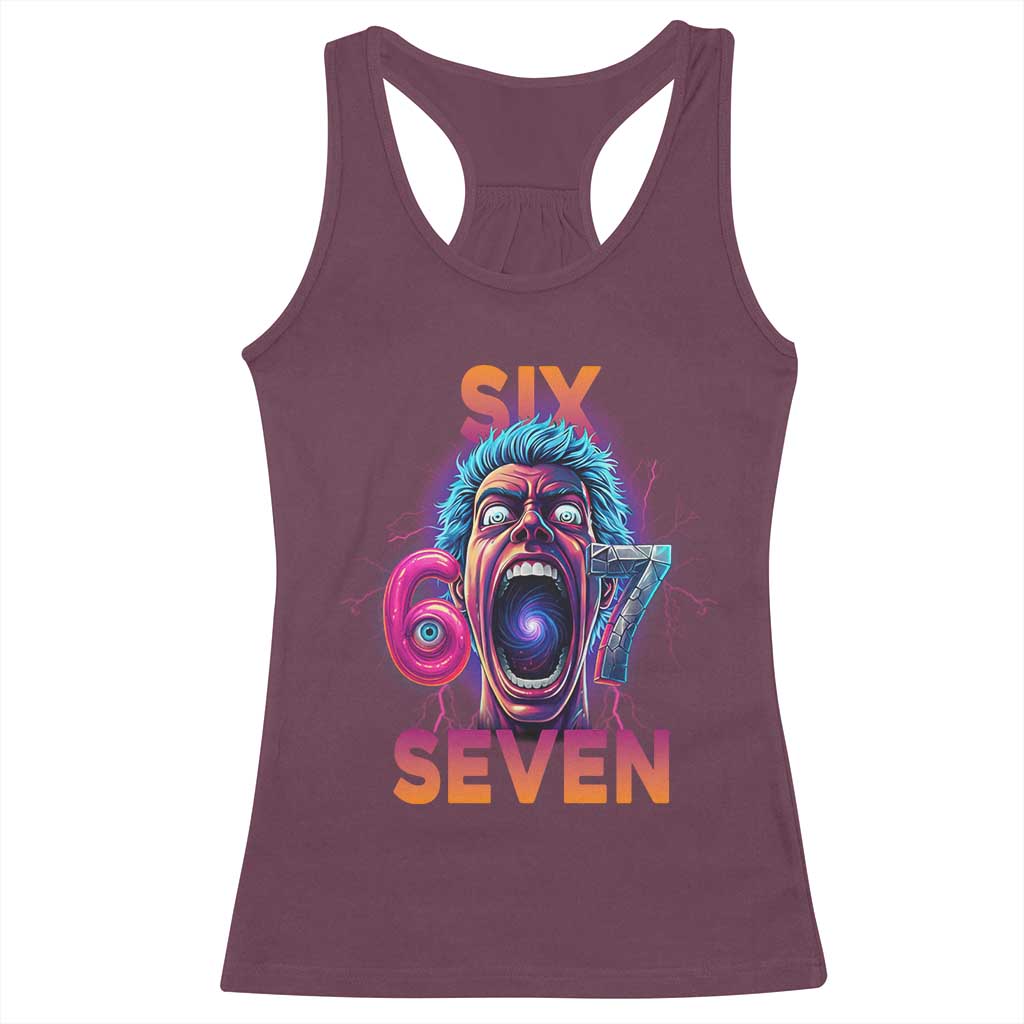 Mason 67 Chaos Edition Racerback Tank Top Psychedelic Screaming Six Seven Meme TS02 Maroon Print Your Wear